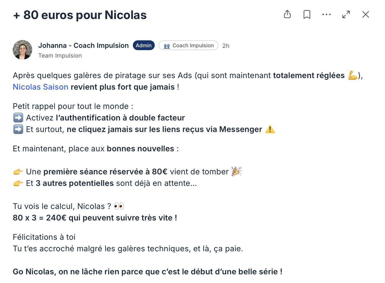 Nicolas +80€ séance x3=240€